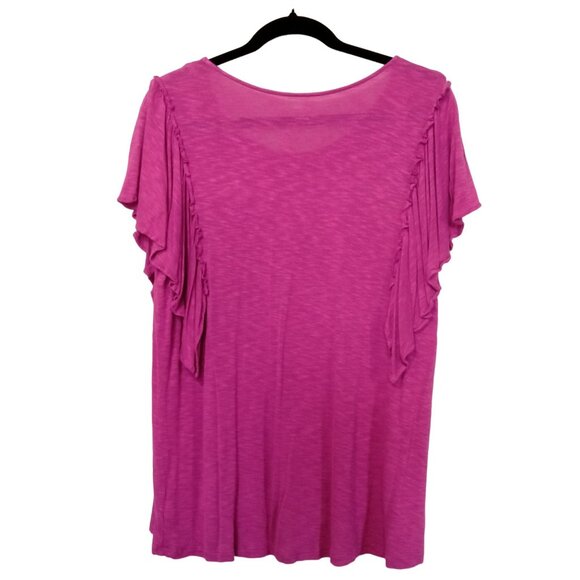 A New Approach Womens Ruffle Sleeve Scoop Neck Top Fuchsia Size XL - Picture 6 of 8